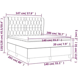 vidaXL Boxspringbett mit Matratze Hellgrau 140x200 cm Stoff1396666