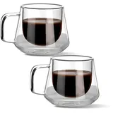 MerwDeeyt Doppelwandige Gläser 250ml Kaffeegläser, 2er Set Thermogläser Latte Macchiato Gläser Cappuccino Gläser, Kaffeetassen Teegläser mit Henkel für Kaffee, Tee, Iced Americano, Milch, Saft, Bier