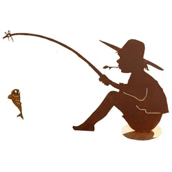 440s Gartenfigur 440s Rost-Angler-MANNI XL mit Angel & Fisch auf Platte, (Set) braun