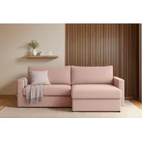 Friderik-EU Ecksofa mit Schlaffunktion und Bettkasten, 224 x 140 cm - Schlafsofa, Couch, inklusive Zierkissen - Bettfunktion rosa