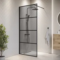 Badplaats Duschwand Essos 100 x 200cm - Grauglass - Glas Duschabtrennung Schwarz - Walk-In Dusche Nano Duschtrennwand