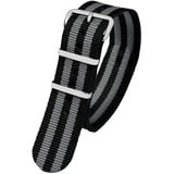 Pacific Time First Wechsel Armband Durchzugsband Uhrenarmband Ersatz Band Textil Dornschließe Sport schwarz grau gestreift 10041