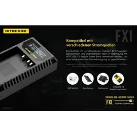 Nitecore USB-Ladegerät mit LCD-Display FX1 für Fujifilm NP-W126 / NP-W126S