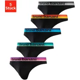 Bruno Banani String Packung, 5 Stk., mit Streifen Logo Webbund Gr. M - 5% Stk., schwarz-blau, schwarz-pink, schwarz-mint, schwarz-gelb, schwarz-grau, , 25463552-M 5 Stk.
