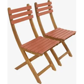 sweeek - Gartentisch aus Akazienholz, 2 Klappstühle - Terrakotta - Orange