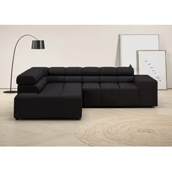 Ecksofa INOSIGN "Ancona, incl. Kopfteilverstellung + 3 Zierkissen, L-Form, Breite 249cm", grau, B:249cm H:70cm T:215cm, 100% Polyester, Sofas, wahlw. motorische Sitztiefenverstellung, B/T 249/215 cm