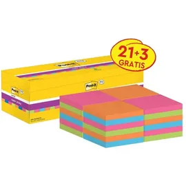 Post-it Post-it® Super Sticky Notes Haftnotizen farbsortiert, 21 Blöcke + GRATIS 3 Blöcke