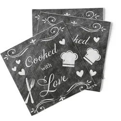 Sovie HOME Serviette Cooked with Love aus Tissue 33 x 33 cm, 20 Stück Küche Kochen Liebe Lettering