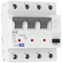 SEZ FI/LS C13 30mA 4p 10kA RCBO FI/LS-Schalter 0090922 Kombi Schalter 1466