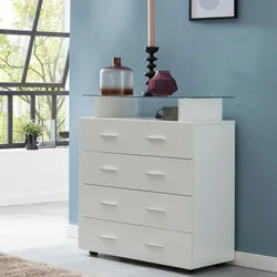 Kadima Design Hochglanz-Sideboard, Glasplatte, 4 Schubladen, modern, langlebig. 76x35x84 cm