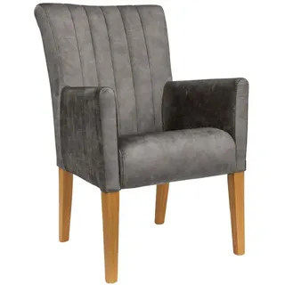 Armlehnstuhl King, Esszimmerstuhl, Beingestell Massivholz Eiche oder Buche wengefarben grau