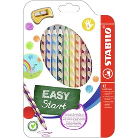 Stabilo Ergonomischer Buntstift für Linkshänder - STABILO EASYcolors - 12er Pack mit Spitzer - mit 12 verschiedenen Farben