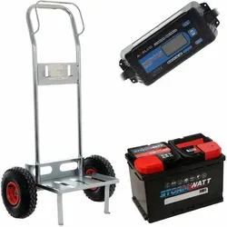 Komplettes Set: Batteriewagen Geotech + Batteria 100 Ah + Ladegerät Awelco Automatic 20