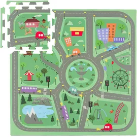 Relaxdays Puzzlematte, Stadt Blau,Grau,Grün