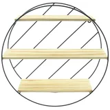 Dekoleidenschaft Wandregal Circle aus Metall schwarz, 3 Holzböden, Hängeregal rund, Dekoregal, Wanddeko, Küchenregal