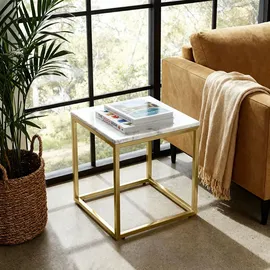 Tectake Beistelltisch, Weiß, Gold, Kunststoff, Abstrakt, 45x47.5x45 cm, Wohnzimmer, Wohnzimmertische, Beistelltische