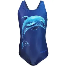 Aquarti Mädchen Badeanzug Chlorresistent Schwimmanzug Muscleback Wassersport Swimsuit, Farbe: Delfin digital Blau/Dunkelblau, Größe: 140 - 140