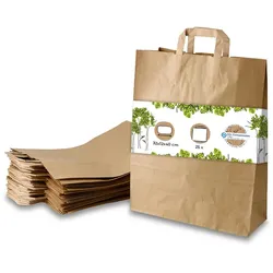 BIOZOYG 25 Stück Tragetasche XL 32 x 12 x 40cm Papiertüte reißfest braun kompostierbar Einkaufstasche Papiertasche Einkaufstüte umweltfreundlich