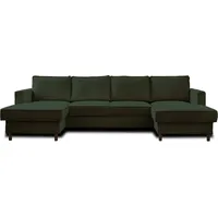 best mobilier Jake Wohnlandschaft u-form 7-sitzer mit Schlaffunktion und bettkasten aus Cord Grün