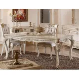 Casa Padrino Luxus Barock Esstisch Weiß / Beige / Gold - Rechteckiger Barockstil Küchentisch - Luxus Esszimmer Möbel im Barockstil - Barock Esszimmer Möbel - Barock Einrichtung