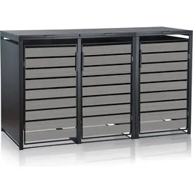 Zelsius Mülltonnenbox-Set für drei Mülltonnen Anthrazit RAL 7016 Tür in hellgrauer Holzoptik