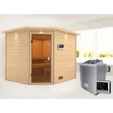 Karibu Sauna Lotta mit 9 kW Ofen ext. Strg und Dachkranz 38 mm