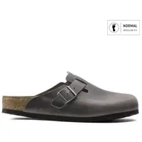 Birkenstock für Herren. 1013255 Leder-Clogs Boston (Reguläre Passform) grau (41), Wohnung, Schnalle, Lässig