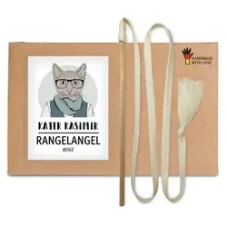 Kater Kasimir RANGELANGEL - Die natürliche Spielangel für Katzen aus Buchenholz mit Baumwollband (weiss)