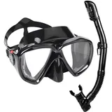 Taucherbrille für Erwachsene mit Anti-Nebel Schnorchelmaske, Schwimmmaske gehärtetem Glas und Nasenabdeckung zum Schnorcheln und Schwimmen (B-Schwarzes Set)