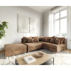 DELIFE Ecksofa Clovis Braun Antik Optik Modular Hocker Ottomane Rechts, Design Ecksofas, Couch Loft, Modulsofa, modular