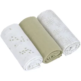 Lässig Mulltücher 3er Pack 60x60cm Bio Baumwolle Blätter Oliv