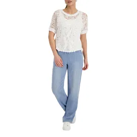 Monari Pullover mit Spitzenmuster Weiß 42