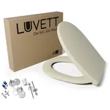 LUVETT WC-Sitz C100 mit Absenkautomatik, Duroplast sanitär, Universelle O-Form (Komplett-Set, Inklusive 3 Befestigungsarten), mit Original SoftClose® Absenkautomatik, Duroplast beige
