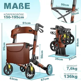 Kesser Leichtgewicht Rollator faltbar mit Sitz Braun