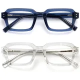OPULIZE EDG Blaulichtfilter Lesebrille für Damen Herren, Entspiegelt Blendfreie UV400-Schutz Federscharnier Anti-Müdigkeit, Rechteckiger Rahmen, Computerbrillen Gaming, 2er-Pack Grau Klar +3,50
