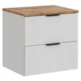 Lomadox Waschbeckenschrank ADELAIDE-56-WHITE Waschbeckenschrank 60 cm matt weiß mit Eiche, 60,6/59,2/46,5cm weiß 61 cm x 59 cm x 47 cm