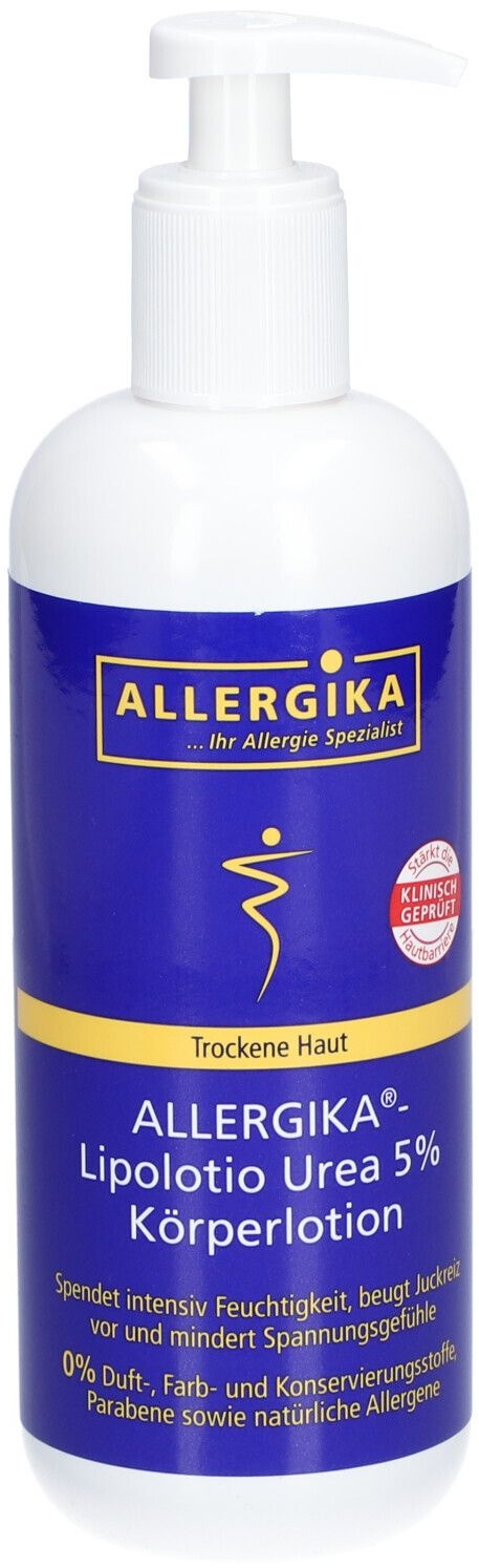 Allergika® Lipolotio Urea 5% - Dermatologische Urea-Körperlotion - feuchtigkeitsspendend, reichhaltig, geruchsneutral. Für trockene, raue Haut, ideal auch bei Diabetes. Stärkt die Hautbarriere.