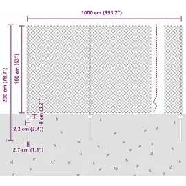 vidaXL Zaun 1,6 x 10 m Silber/Stahl
