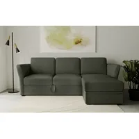 Ecksofa HOME AFFAIRE "Lavars, L-Form, Schlafsofa" Sofas Gr. B/H/T: 242cm x 90cm x 155cm, Webstoff, Recamiere rechts, grün (khaki) mit Bettfunktion und Stauraum, in zwei verschiedenen Bezugsqualitäten