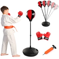 RELAX4LIFE Boxing Ball Set, Punchingball mit Boxhandschuhen & Luftpumpe, höhenverstellbarer Standboxball: 81-123,5 cm, Standboxsack mit befüllbarem Ständer, Punching Birne für Kinder ab 3 Jahre, rot
