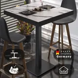 GGM Möbel BM | Bistro Stehtisch | 70 x 70 x 110 cm | Quadratisch | Schwarzer Rand | Weiß Marmor / Schwarz