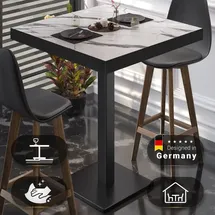 GGM Möbel BM | Bistro Stehtisch | 70 x 70 x 110 cm | Quadratisch | Schwarzer Rand | Weiß Marmor / Schwarz