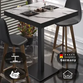 GGM Möbel BM | Bistro Stehtisch | 70 x 70 x 110 cm | Quadratisch | Schwarzer Rand | Weiß Marmor / Schwarz