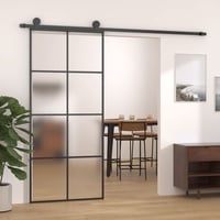 Tidyard Schiebetür Glastür Rostfrei Glasschiebetür Glastür Tür Schiebetürsystem Schiebetürbeschlag Aluminium und ESG Glas 90x205 cm Schwarz