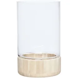 Hübsch schlichtes Windlicht/ Laterne aus Glas mit Holzboden Ø16x27cm