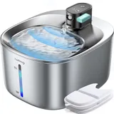 Trinkbrunnen für Katze Edelstahl Kabellos mit Sensor FEELNEEDY 4L Katzenbrunnen Ohne Strom mit Bewegungsmelder und Akku 4000mAh, Wasserbrunnen für Katzen Batteriebetrieben mit 2 Filter