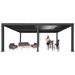 Pergola MCW-L46, Gartenpavillon Lamellen-Pavillon, 10cm-Aluminium-Gestell, Regenrinne sturmfest, 3x6m ~ anthrazit