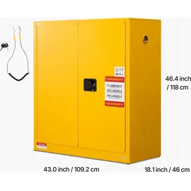 Vevor Feuerlöschschrank feuerlöschfähiger brennbarer Lagerschrank (110 L) mit verstellbarem Regal, Feuerlöschschränke aus kaltgewalztem & verzinktem Stahl, Gelb Schutzschrank Gefahrstoffschrank