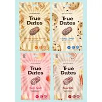 True Dates - Probierset 4 Sorten | Sour Cola, Sweet Peach, Creamy Peanut Butter, Cookie Dough | natürlich aromatisierte Datteln | 4x100 g