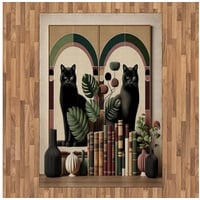 Teppich Flachgewebe Deko-Teppiche für das Wohn-,Schlaf-, und Essenszimmer, Abakuhaus, rechteckig, Katze Bohemianisches Kätzchen mit Monstera braun|grün 160 cm x 230 cm